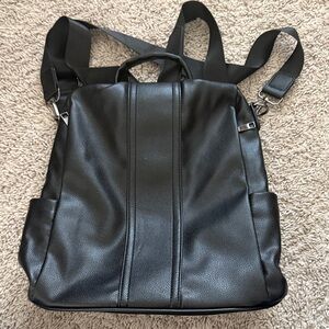Black Leather anti theft Backpack
